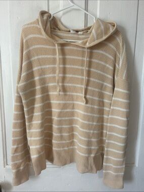 GAP Beige and White Striped Knit Hoodie